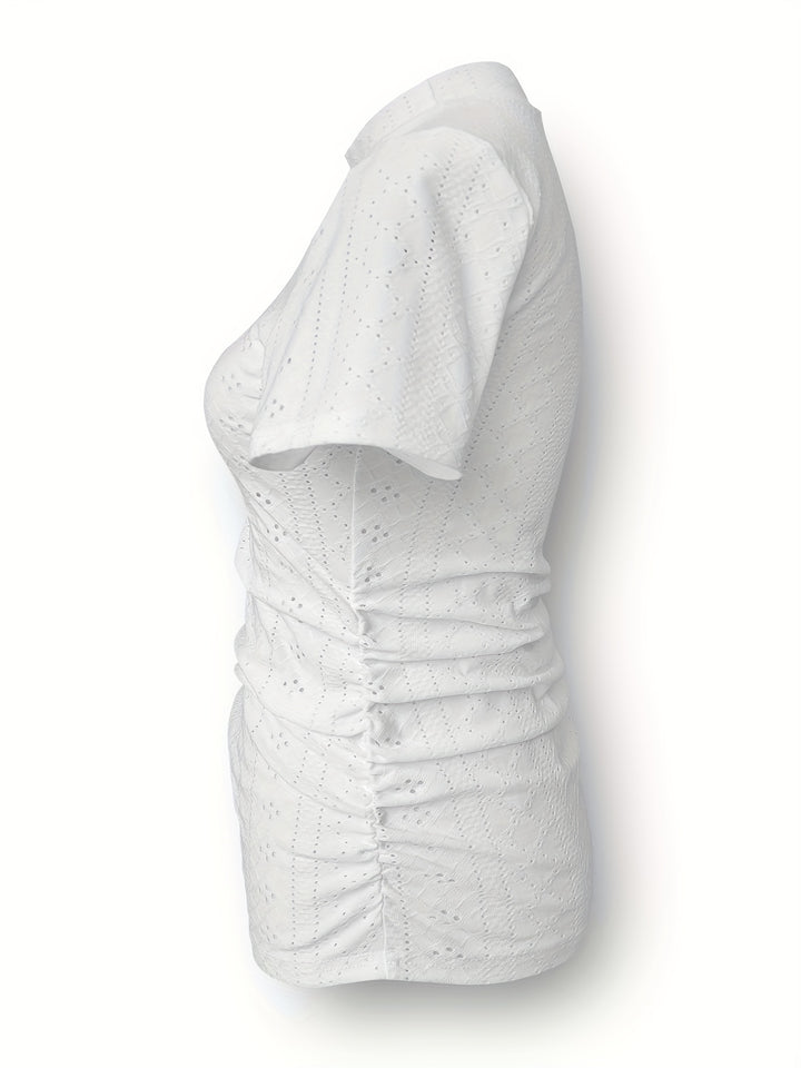 T-shirt femme à manches courtes col montant