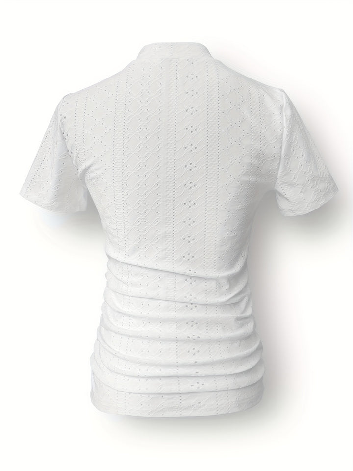 T-shirt femme à manches courtes col montant