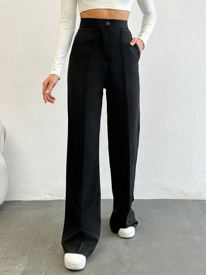 Pantalon élégant à taille haute et jambes droites