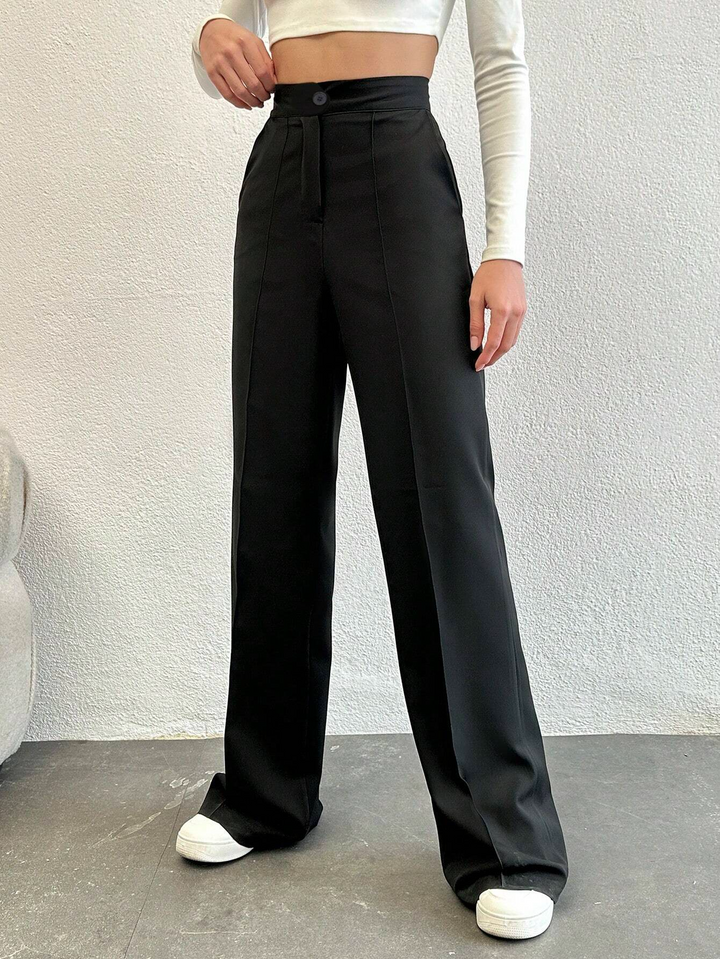 Pantalon élégant à taille haute et jambes droites