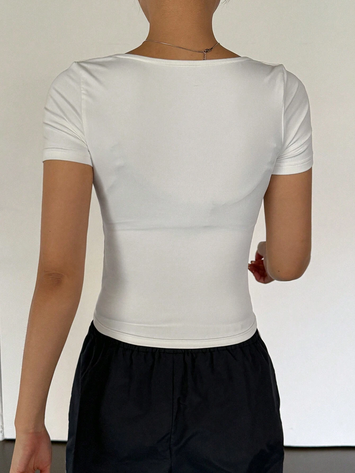 T-shirt décontracté à encolure carrée pour femme