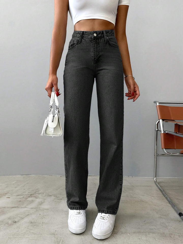 Pantalon en jean femme coupe droite taille haute