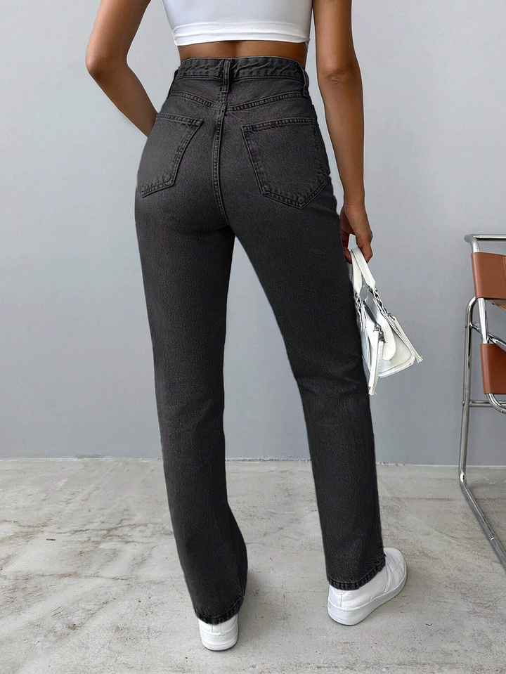 Pantalon en jean femme coupe droite taille haute