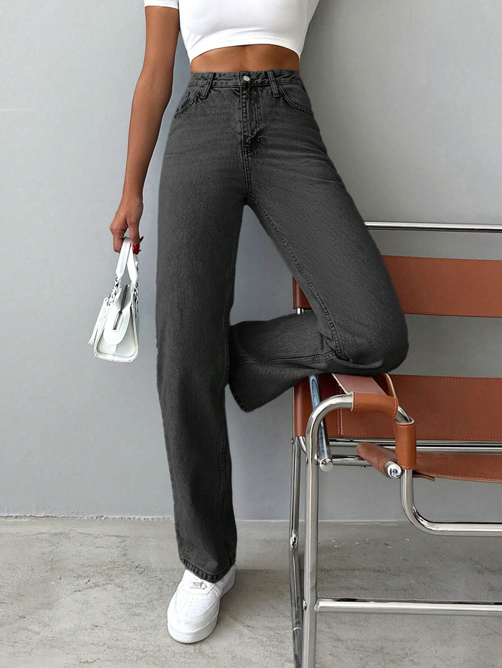 Pantalon en jean femme coupe droite taille haute